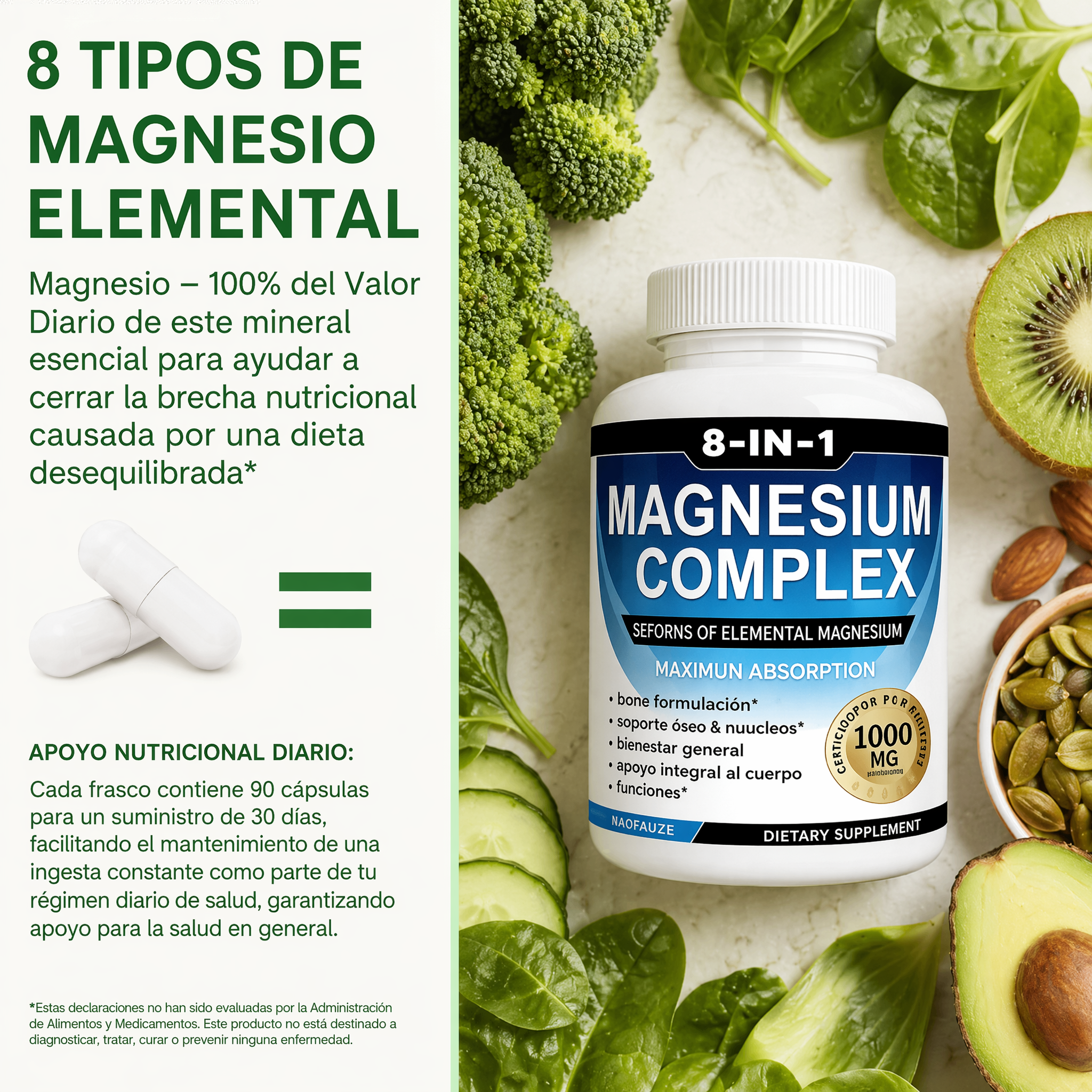Complejo de Magnesio 8-en-1 · 1000mg · 90 Cápsulas